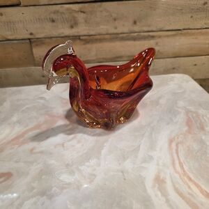 Handblown Glass Swan Bowl - Red and Amber